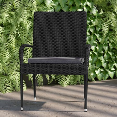 Flash Furniture Black Patio Chairs with Gray Cushions, PK 2 2-TW-3WBE073-CU01GY-BK-GG